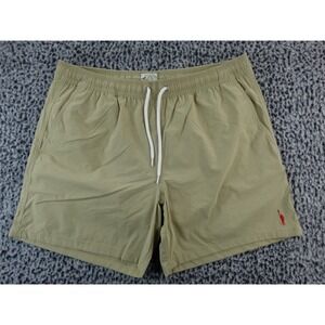 J Crew Swim Trunks Shorts Tan Khaki Mens Size L Elastic Waist Drawstring Pockets